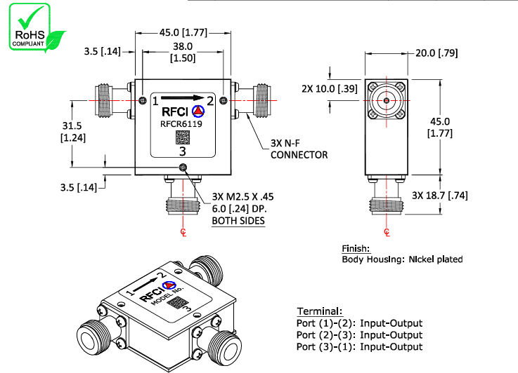 RFCR6119 3端口射頻環行器RFCI